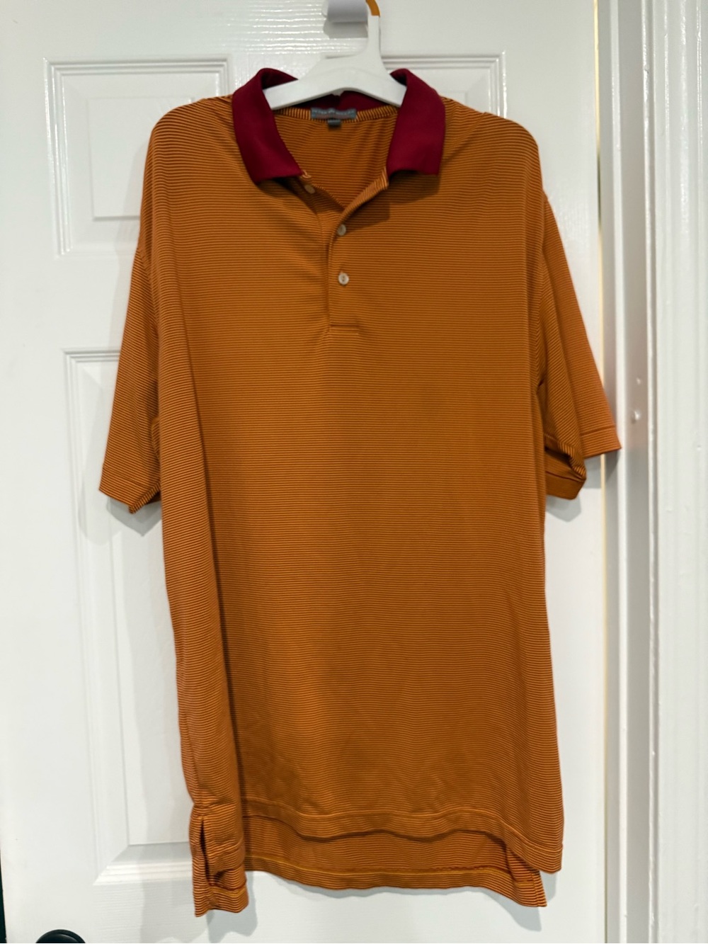 Peter Millar Summer Comfort  Men's Orange Polo Shirt with Burgundy Collar L